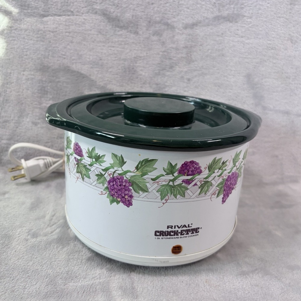 Vintage‎ Rival Crock-Ette 1 Qt Slow Cooker Grapevine Pattern Fixed Pot Warmer